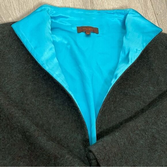 Han Feng Gray Wool Mohair Bell Sleeve Minimalist Lagenlook Jacket Teal Silk XL - Picture 2 of 16